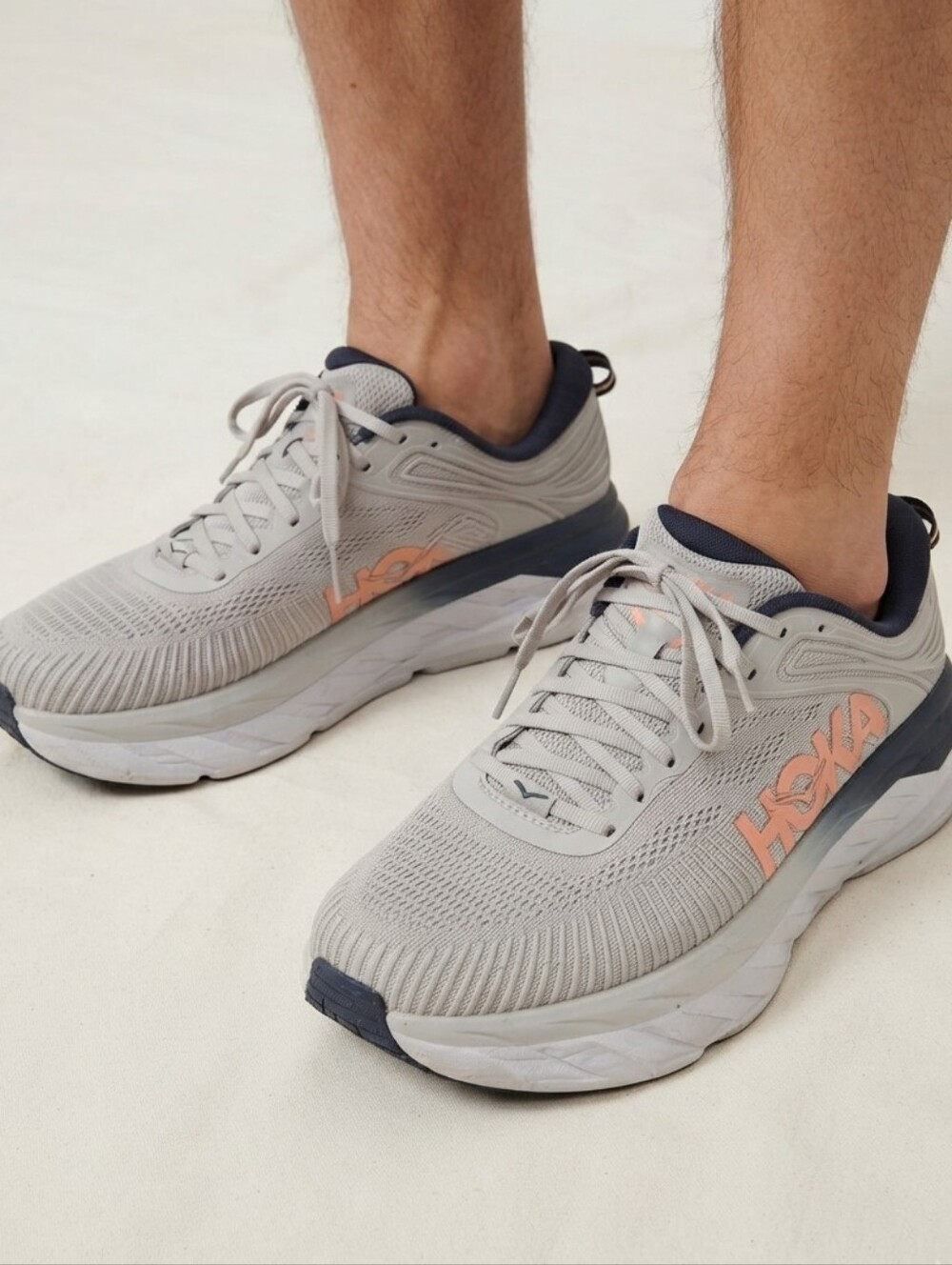 HOKA ONE ONE Bondi 7 Wide Running Shoes Gray Orange Women's 11D Athletic Active